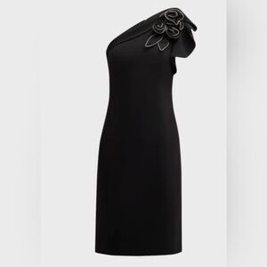 Rickie Freeman for Teri Jon Elegant Black Embellished One-Shoulder Dress